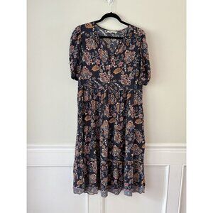 Baukjen Floral Empire Waist Midi Dress Navy Multicolor UK14 US10